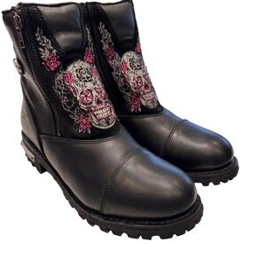 NEW! Hot Leathers BTL1009 Ladies Sugar Skull Cap Toe Black Leather Boot Sz 10.5